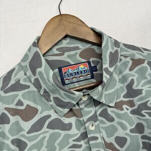 Burlebo Shirt Men's Large Green Brown Lightweight Outdoor hiking Packable Camp